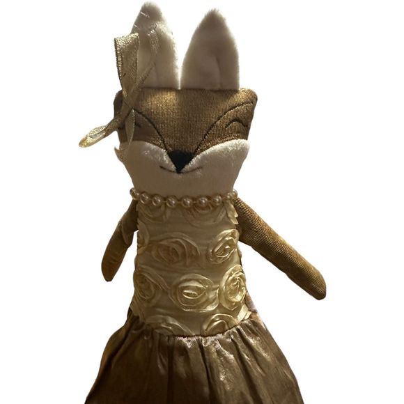 Woof & Poof Christmas Fox Gold Rose Dress Pearls Shelf Sitting Doll 2012 Rare - Picture 6 of 16